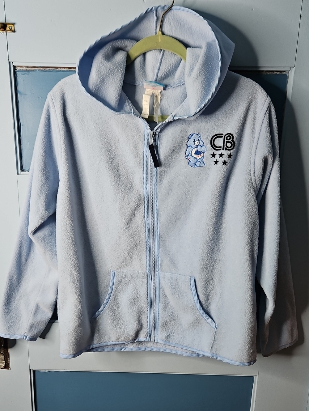 Care Bears Light Blue Grumpy Hooded Zip-Up Fleece Jacket Medium